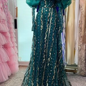 Elegant Teal Sequin Evening Gown